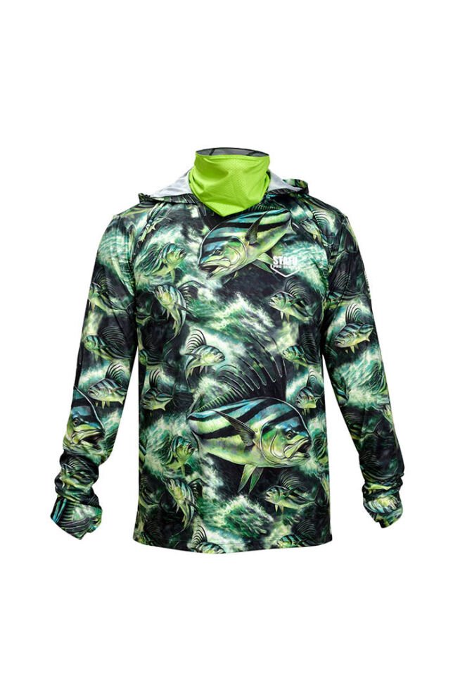 Stratos Kapüşonlu ve Maskeli UPF 40+ Performans T-Shirt -Rooster Green