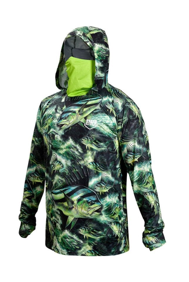 Stratos Kapüşonlu ve Maskeli UPF 40+ Performans T-Shirt -Rooster Green