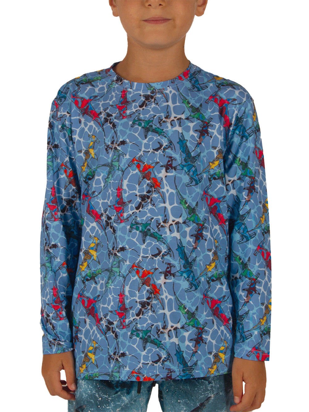 Apex Jr. UV Uzun Kollu T-Shirt - Colorful Shark Mavi 4-5 Yaş