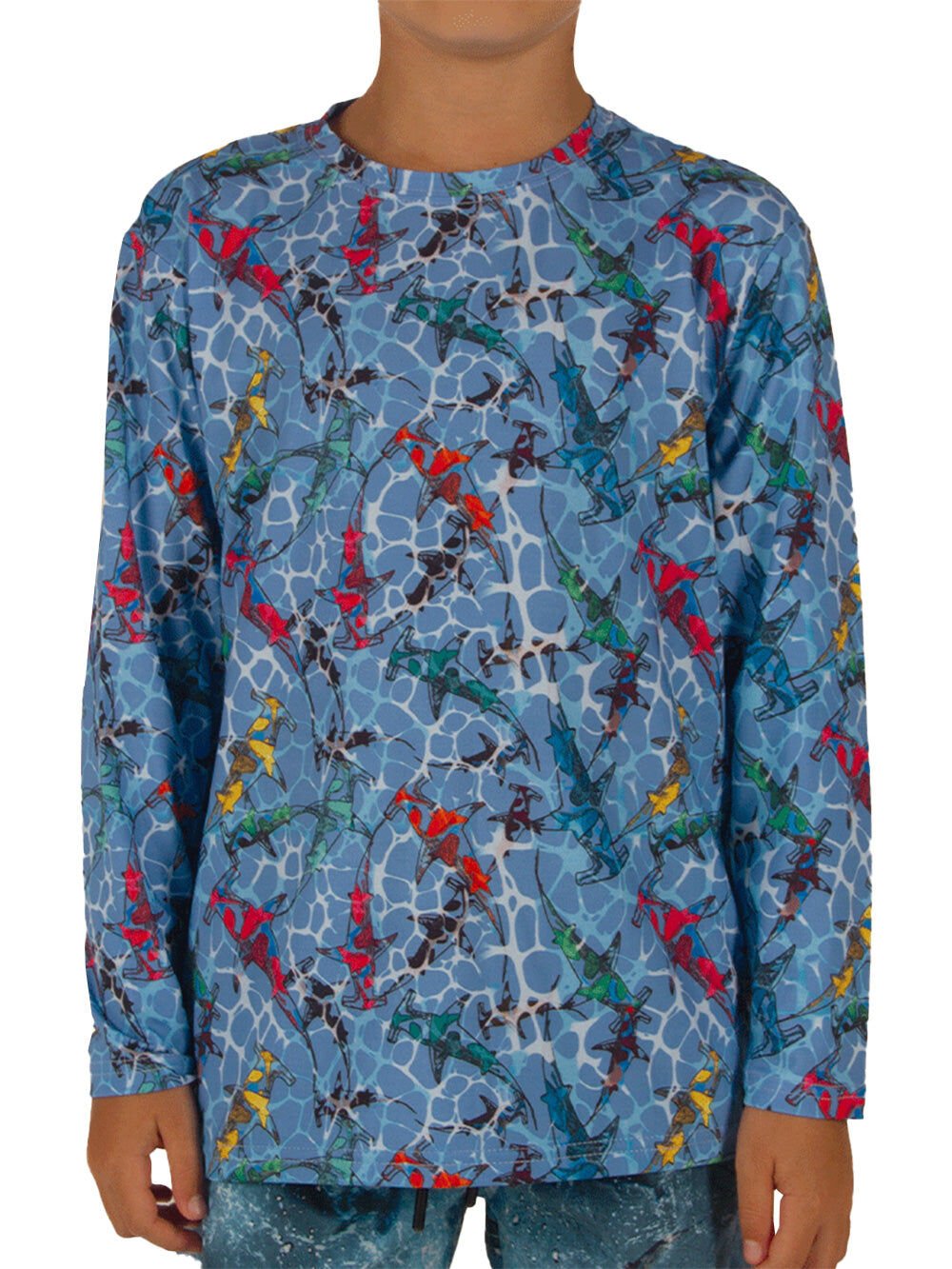 Apex Jr. UV Uzun Kollu T-Shirt - Colorful Shark Mavi 8-9 Yaş