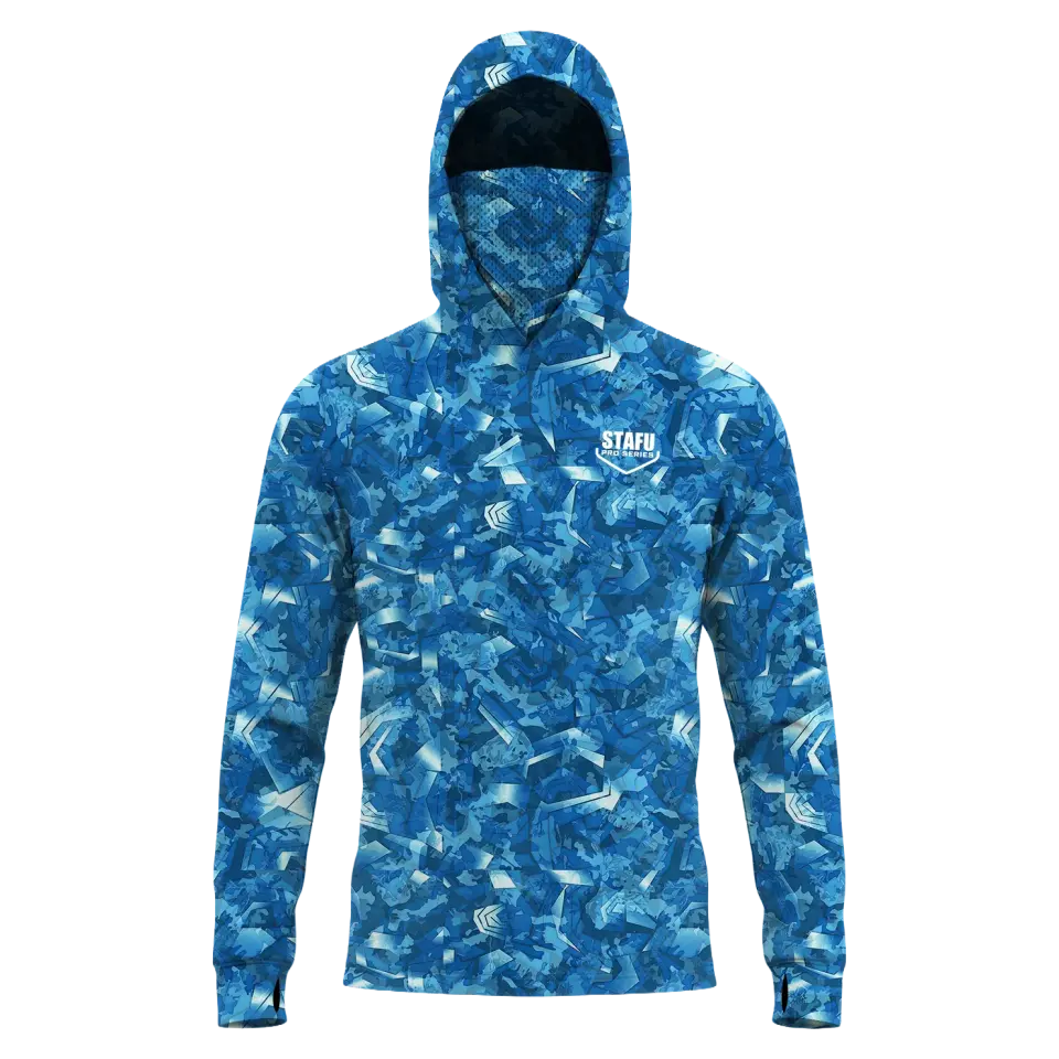 Stratos Kapüşonlu ve Maskeli UPF 40+ Performans T-Shirt - Sea Chaos Blue